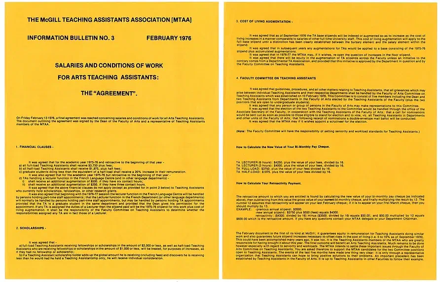 MTAA Information Bulletin No. 3 (February 1976), AGSEM Archives, Vol. 3.1 &ldquo;MTAA Early Negotiation Documents.&rdquo;